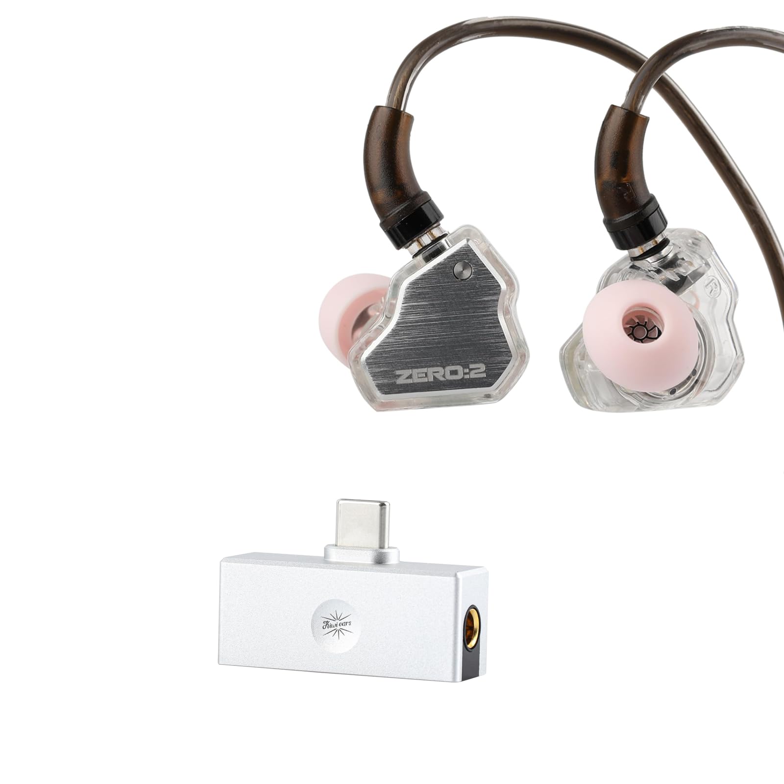 Linsoul 7Hz x Crinacle Zero:2, In Ear Monitor, IEM con Controlador Dinámico Actualizado de 10mm + Kiwi Ears Allegro Mini DAC portátil, Amplificador de IEM, Salida USB C a 3,5/4,4 mm