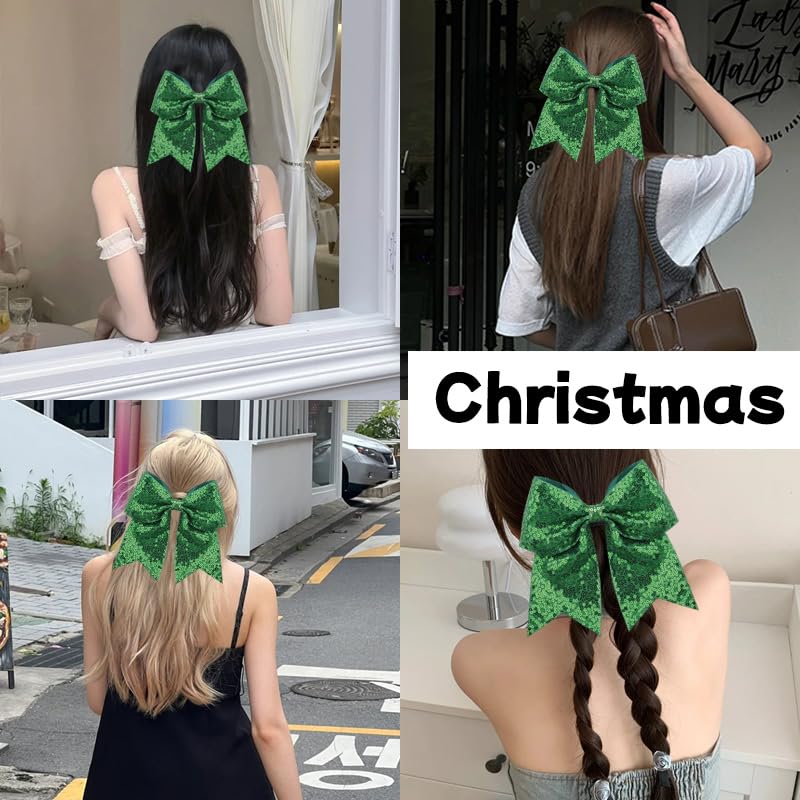 Glitter Sequin Hair Scrunchies with Bow Green Sparkly Hair Accessories for Thick Fine Hair Glitter Sequin Bow Hair Ties for Christmas Party Sparkly Hair Bobbles for Women Christmas Gifts - Image 4