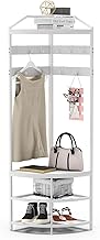VEDECASA Metal Corner Coat Rack, Hallway Tree, Freestanding Coat Rack with 12 Movable Hooks and Storage Shelf for Hallway, Living Room, Bedroom, Office, Entryway, Color