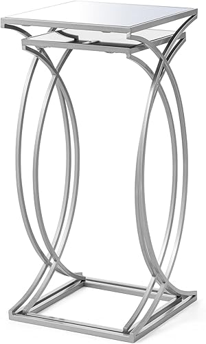 Miniatura 6 de glitzhome Juego de 2 mesas auxiliares anidables, mesas auxiliares decorativas para plantas, para dormitorio, sala de estar, oficina en casa y patio,