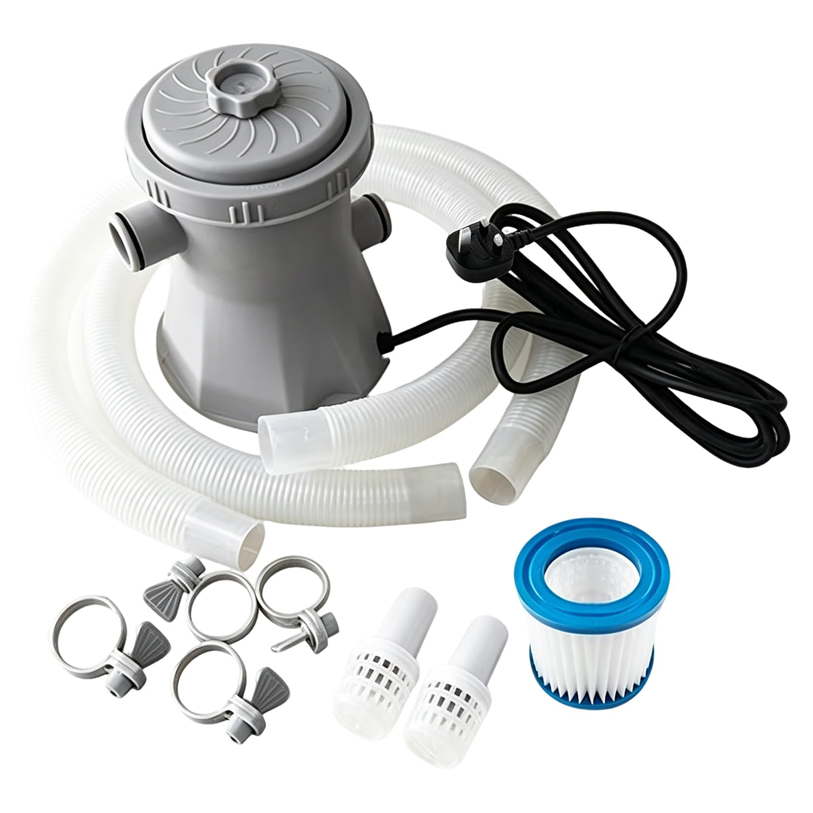 Kortemora Swimming Pool Filter Pump 300GPH, Above Ground Pool Cartridge Filter Pump with Hoses & Filter Cartridge, Electric Water Pump for Inflatable Pools, Frame Pools & Spas, UK Plug