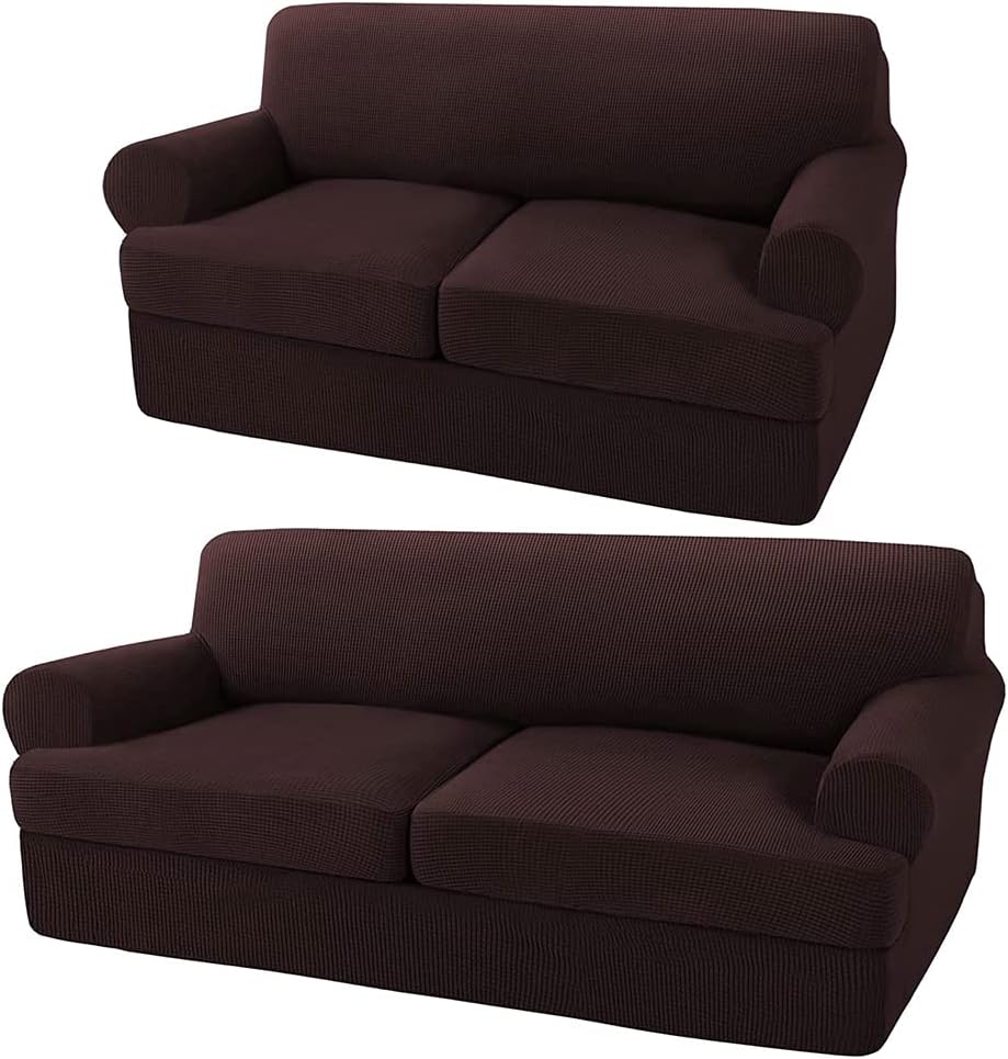 Turquoize 3 Pieces Sofa Covers for 2 Individual T Cushion Couch Sofa Slipcover Bundle 3 Pieces Loveseat Slipcover, Brown