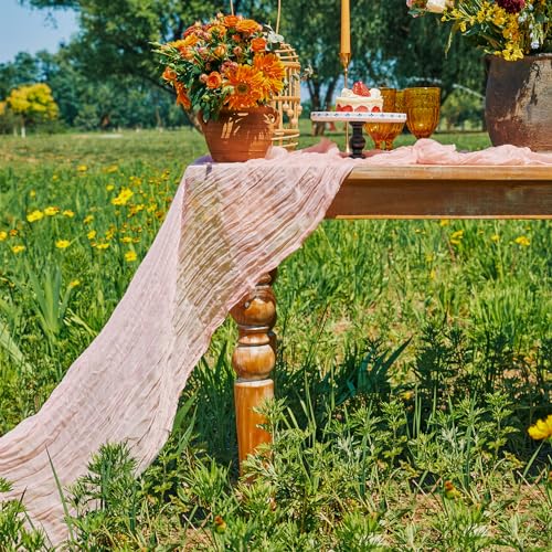 Dolopl Blush Pink Cheesecloth Table Runner 10Ft Baby Shower Decorations For Girl Gauze Wedding Cheese Cloth Table Runner For Bridal Shower Decorations Table Runner thumb #2