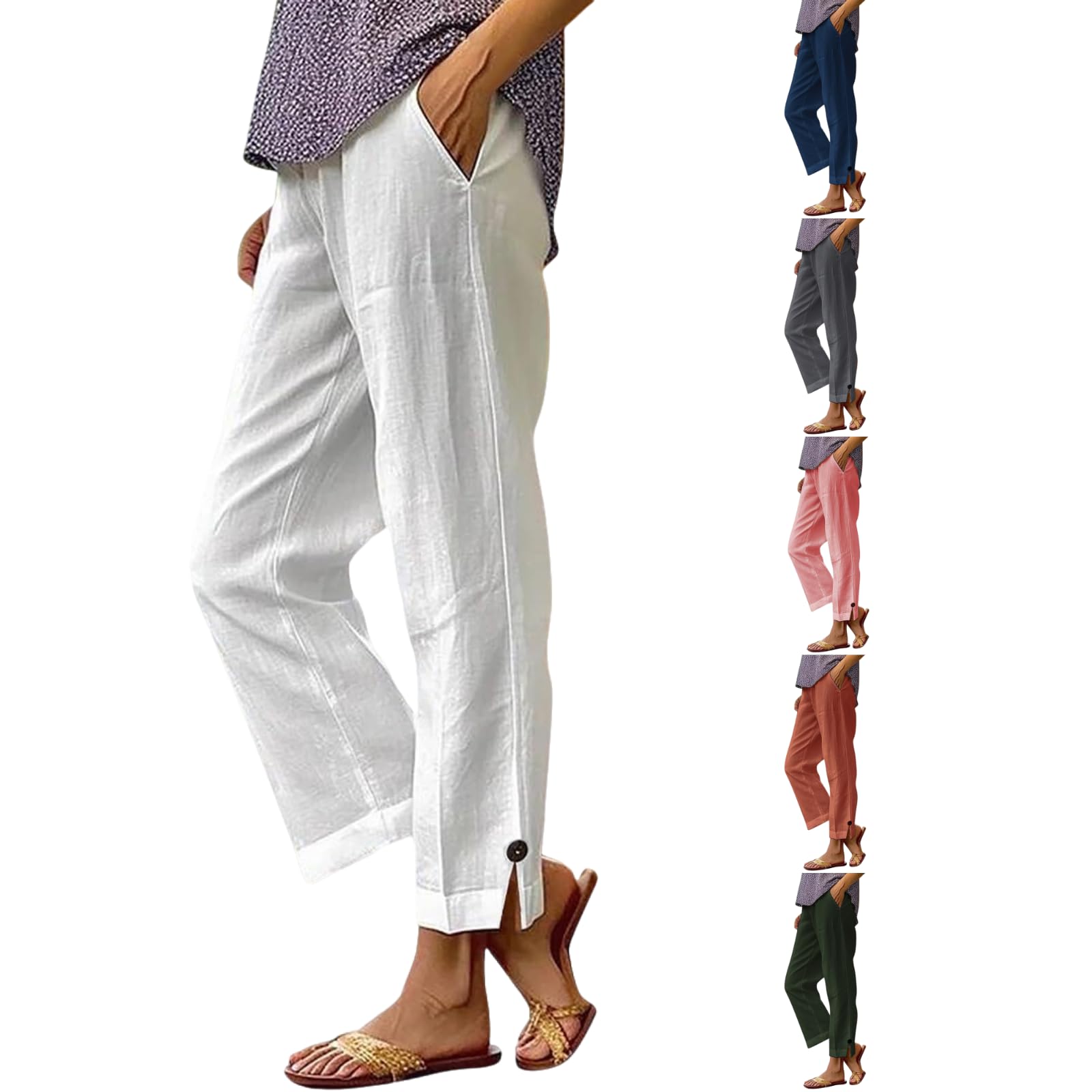 Linen Capri Pants for Women Cotton 2025 Trendy Casual Summer Capris Loose Fit High Waisted Trousers with Pockets