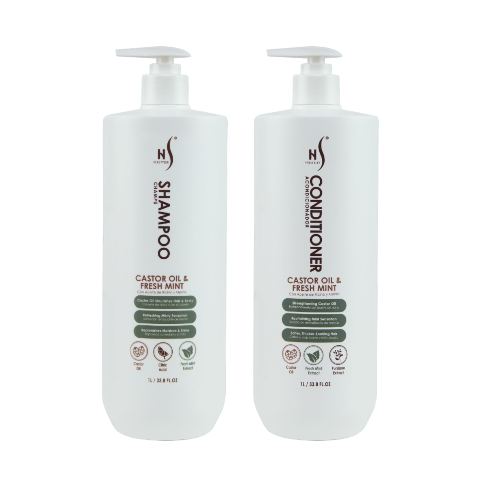 HerStyler Castor Oil Shampoo & Conditioner Set - 33.8 Fl Oz Each