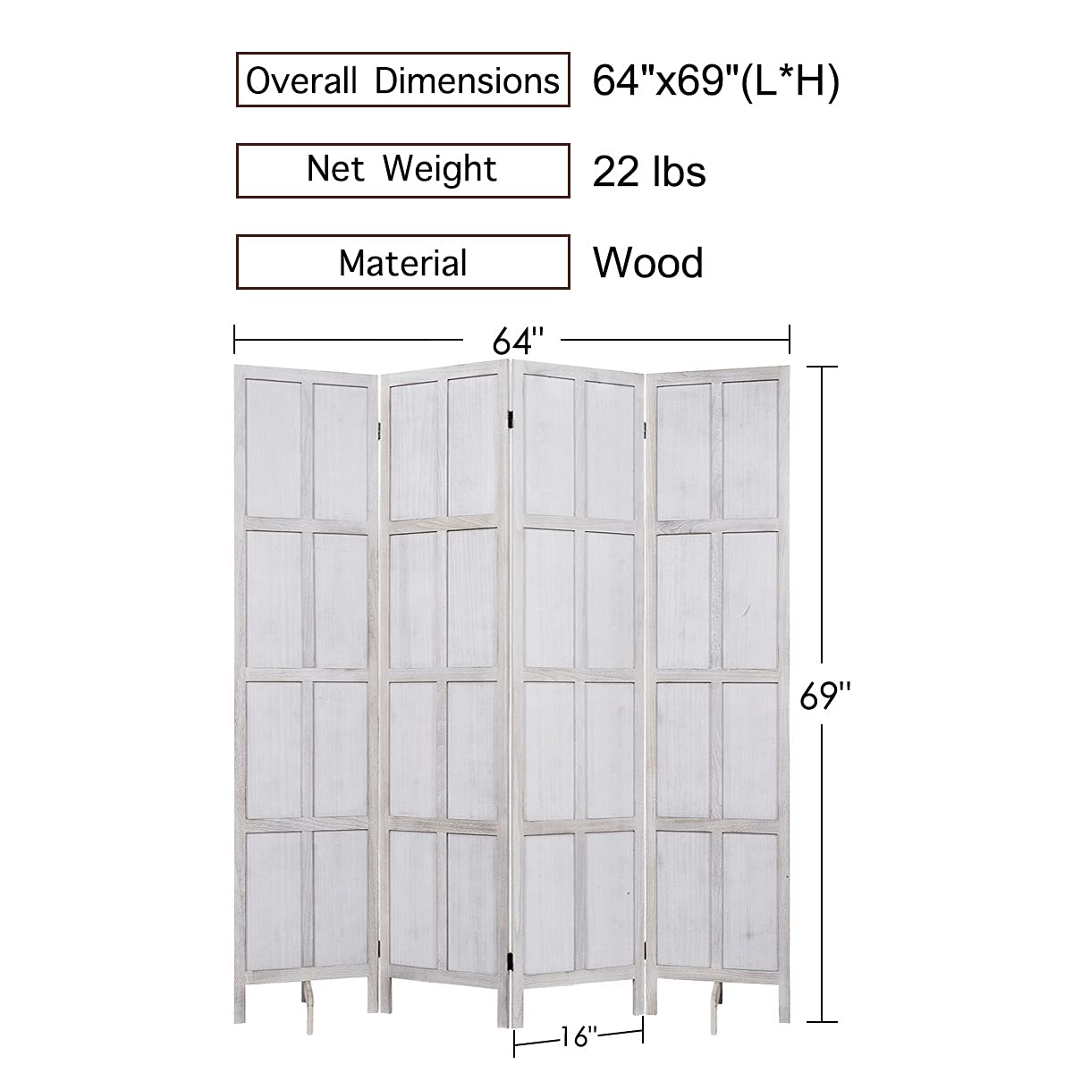 RHF 5.8 Ft.Tall Room Divider with Stand,16" Each Panel,Rustic Folding Privacy Screens,Heavy Duty