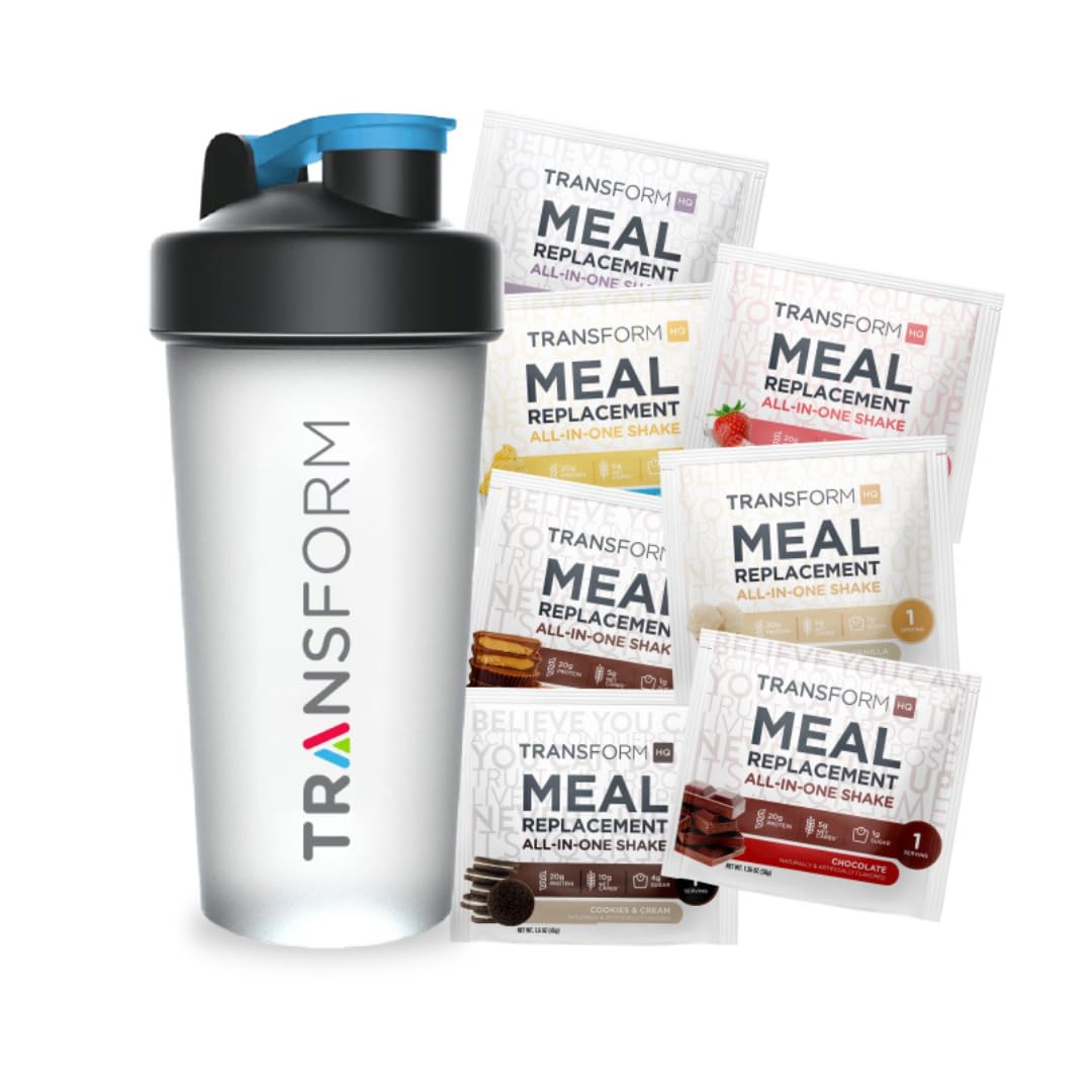 Meal Replacement Shake Variety Box With Pink Shaker, 7 Single-Serving Shake Packs