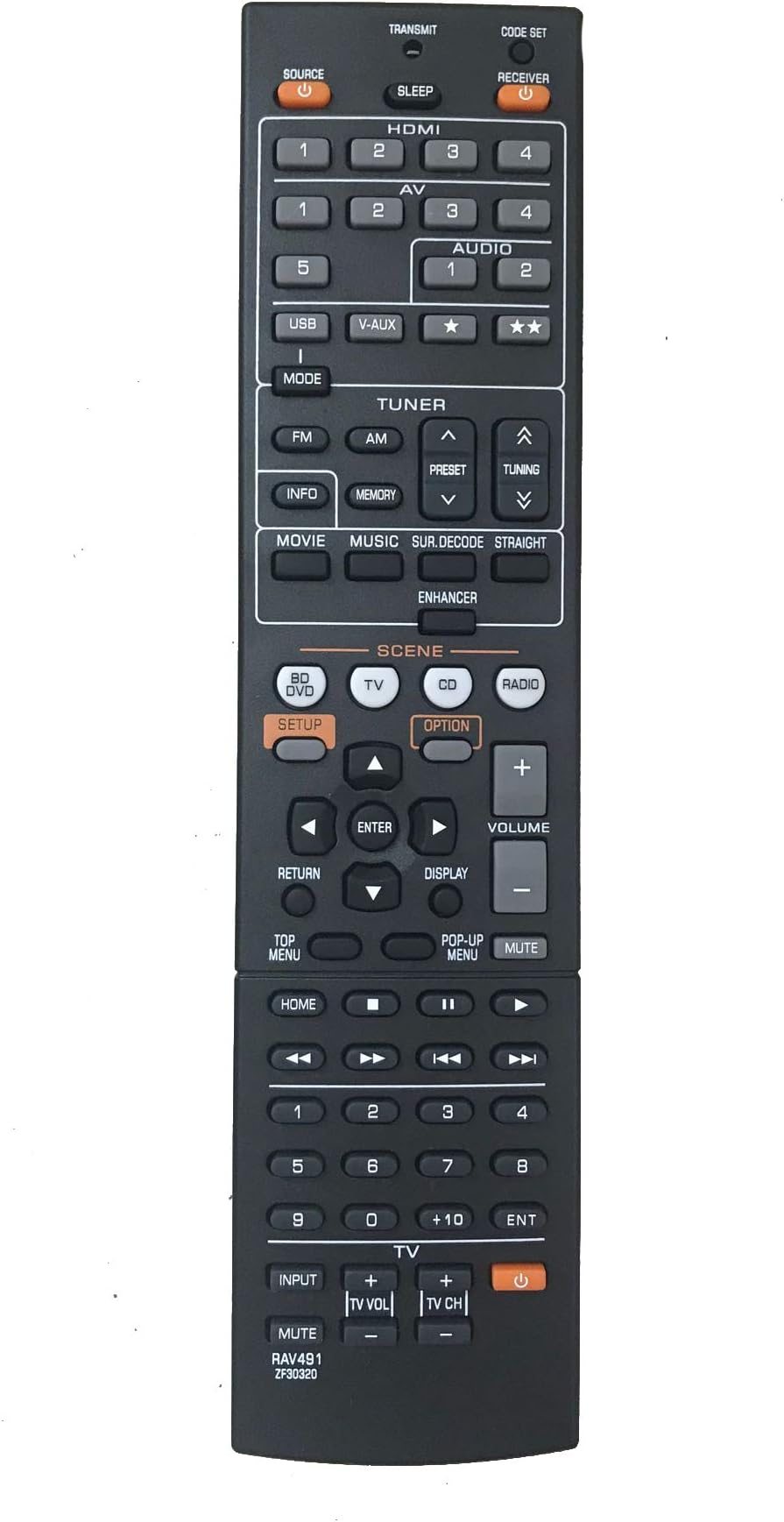 Replacement Remote Control for Yamaha RX-V765 RX-V665 HTR-3067 HTR-5064 YHT-4910U RX-V377 YHT-595BL AV Receiver