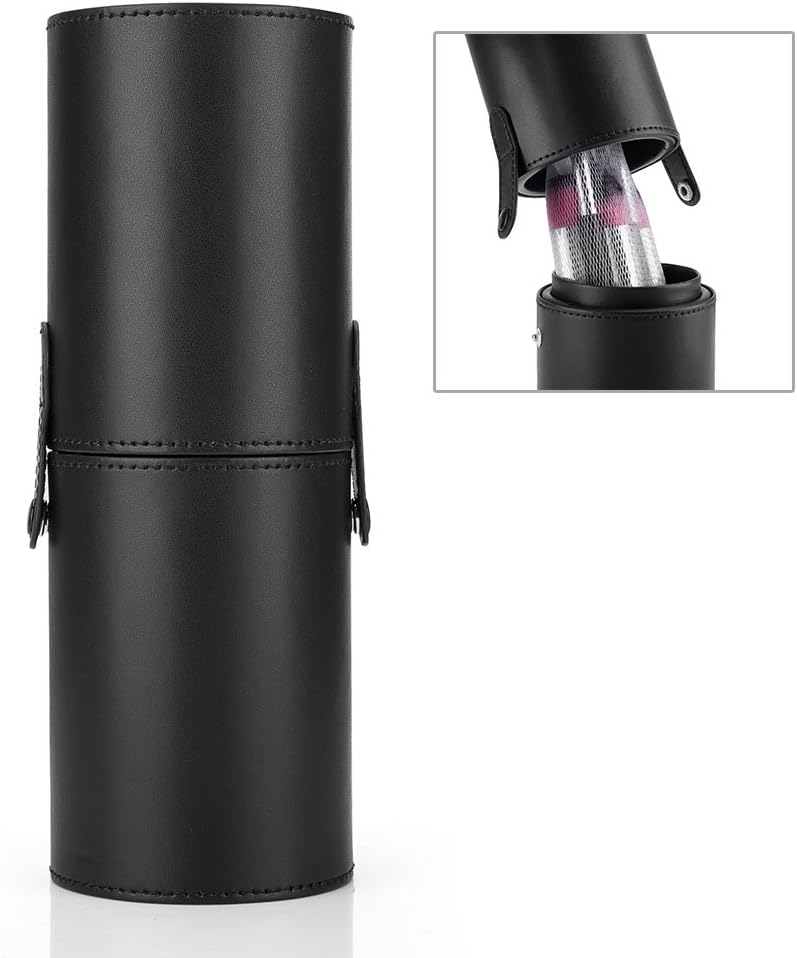 Portable Makeup Brush Holder With Net Brush Cover- PU Leather Large Cosmetics Make Up Cup Organizer Storage Case for Travel or Daily Use
