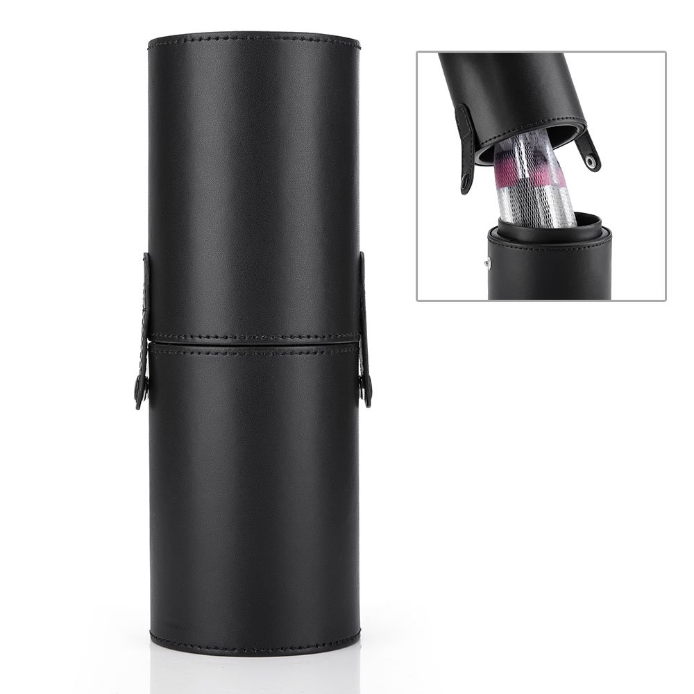 Portable Makeup Brush Holder With Net Brush Cover- PU Leather Large Cosmetics Make Up Cup Organizer Storage Case for Travel or Daily Use