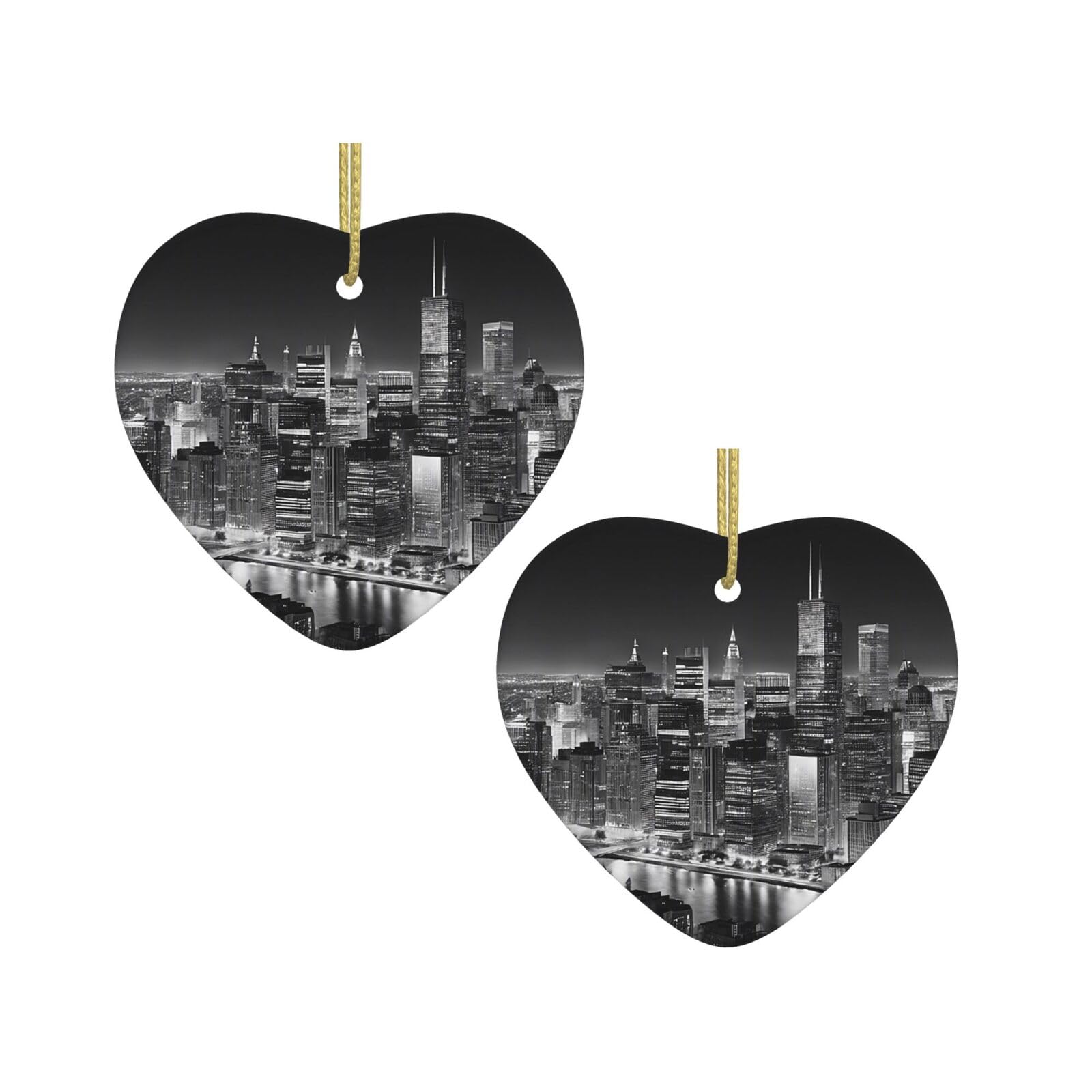 New York Heart Shaped Christmas Tree Pendants, Ceramic Decorations, Personalized Christmas Ornaments, Novel