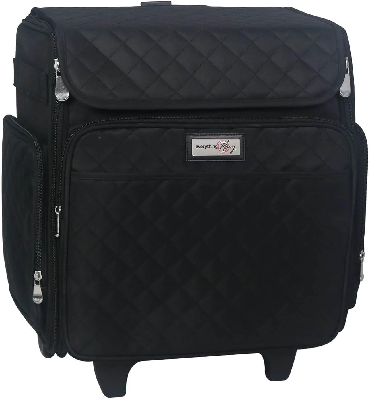 Rolling Scrapbook Tote – Black Quilted Craft Bag with Wheels – Storage Organizer for Scrapbooking, Papercraft, Art Supplies & Portable Craft Tools