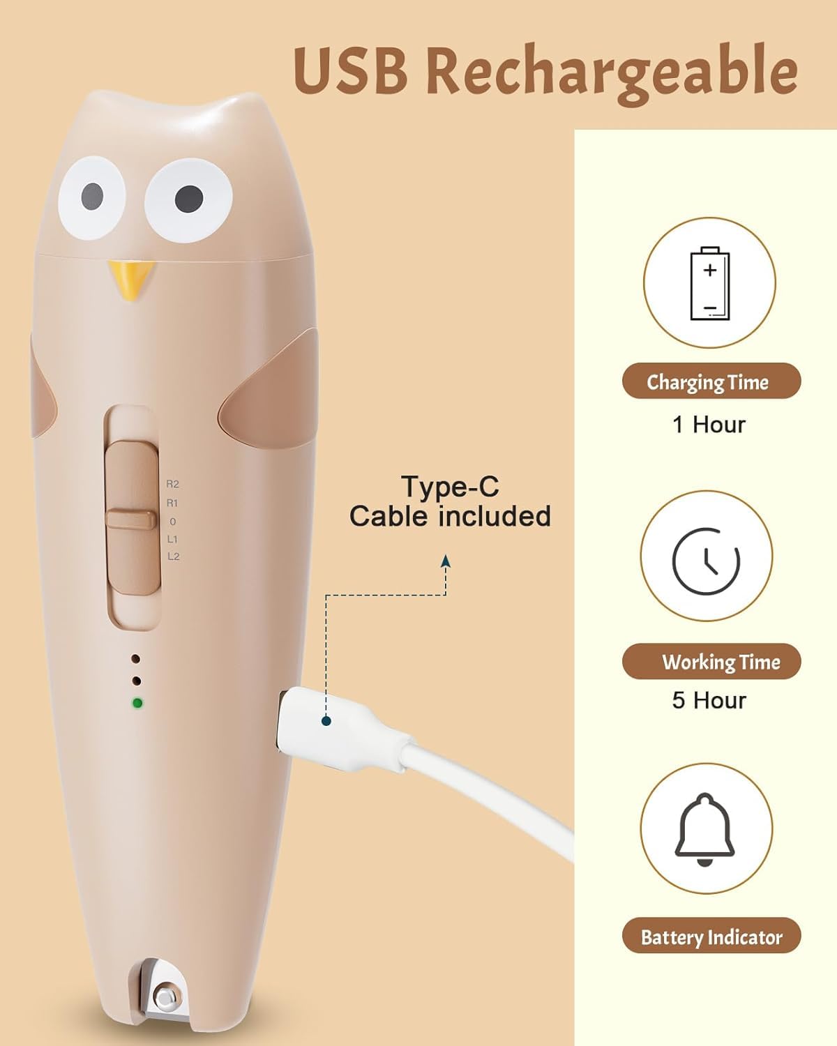 Lictin Baby Nagelfeile Elektrisch, Elektrische Nagelfeile mit 6 Schleifkopf, 26 in 1 Baby Nagelset mit LED Licht, Nagelpflegeset Elektrisch für Babys, Kleinkind, Erwachsene, USB Laden, Braun