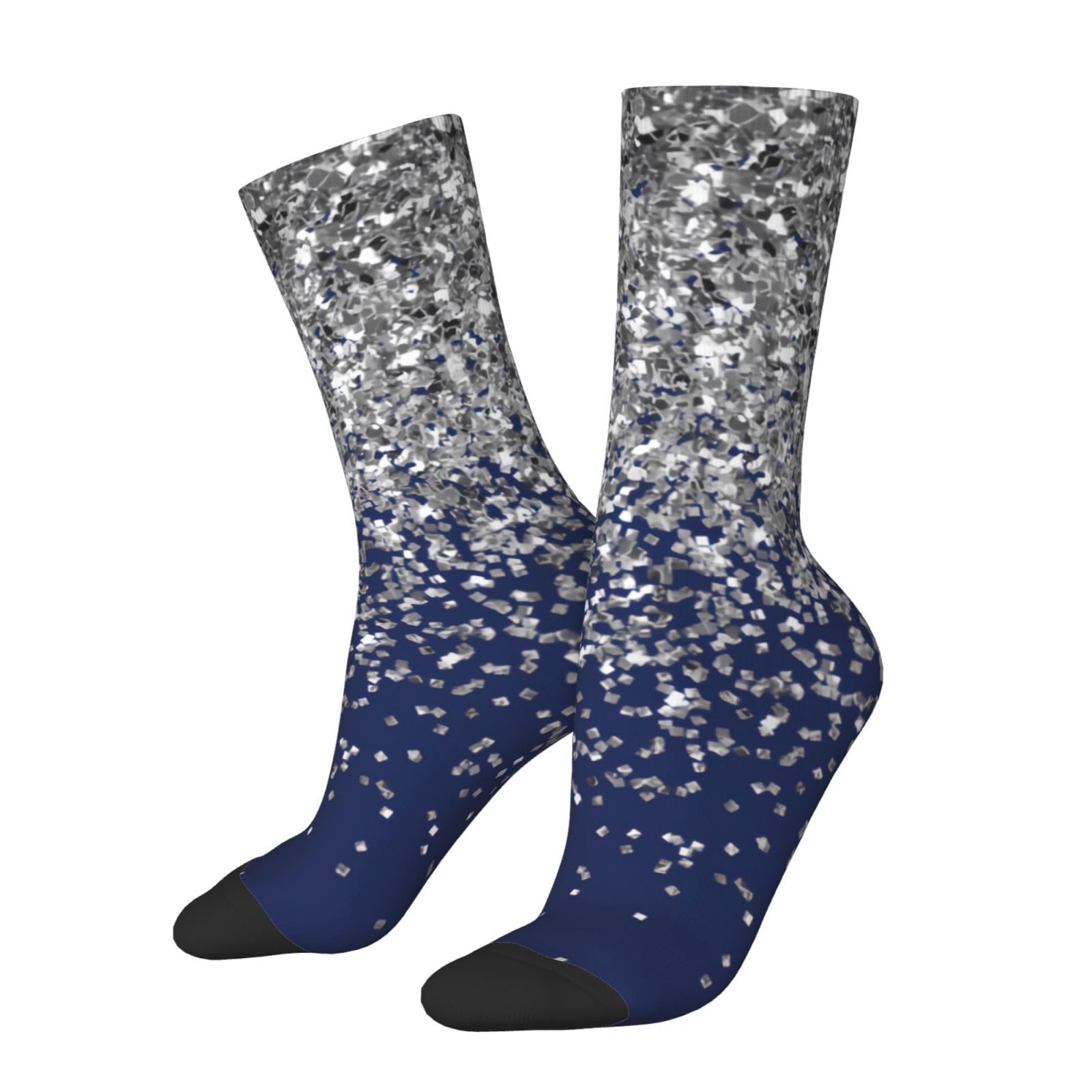 peiyeety Silver Navy Blue Glitter Sparkle Fun Socks Crew Socks For Men & Women - Unisex