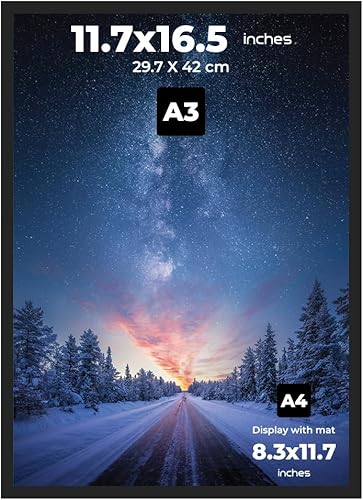 PAXNOK Marco A3 negro para pantalla de 11.7 x 16.5 pulgadas, póster e imágenes - Opción para colgar en la pared horizontal y vertical - Accesorios