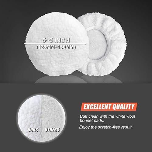 Miniatura 4 de POLIWELL Kit de almohadillas de 6 pulgadas para pulir y abrillantar automóviles, esponjas con forma de gorra de lana para el hogar, taladro