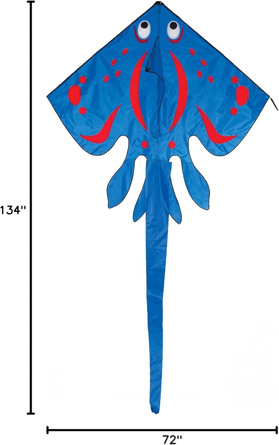 in The Breeze Stingray Kite - Large Single Line Kite - Ripstop Fabric - Kite Line and Bag Included,Blue/Red,72" W x 134" H,3220