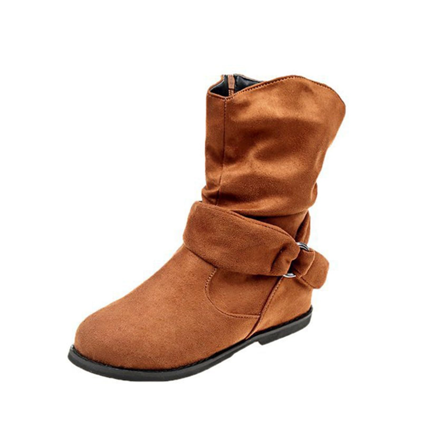 FGUUTYM Bottines pour femme avec boucle - Style vintage - En cuir - Bottes mi-hautes classiques - Bottes mi-hautes - Bottes de cowboy plates en daim - Élégantes - Chaussures d'hiver pour femme