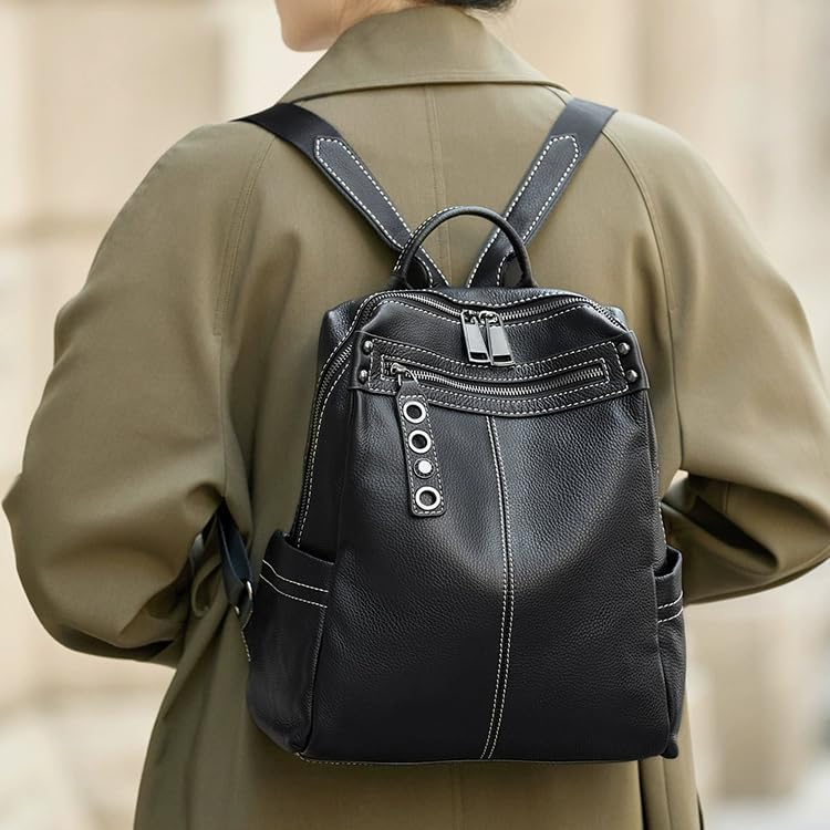 Genuine Leather Backpack Purse For Women Black Real Soft Leather Travel Fashion Designer Convertible Ladies Shoulder Bag - Image 2