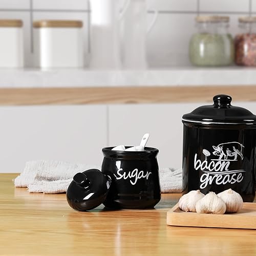 Miniatura 8 de ONTUBE Azucarero de cerámica con tapa y cuchara 12oz (negro)