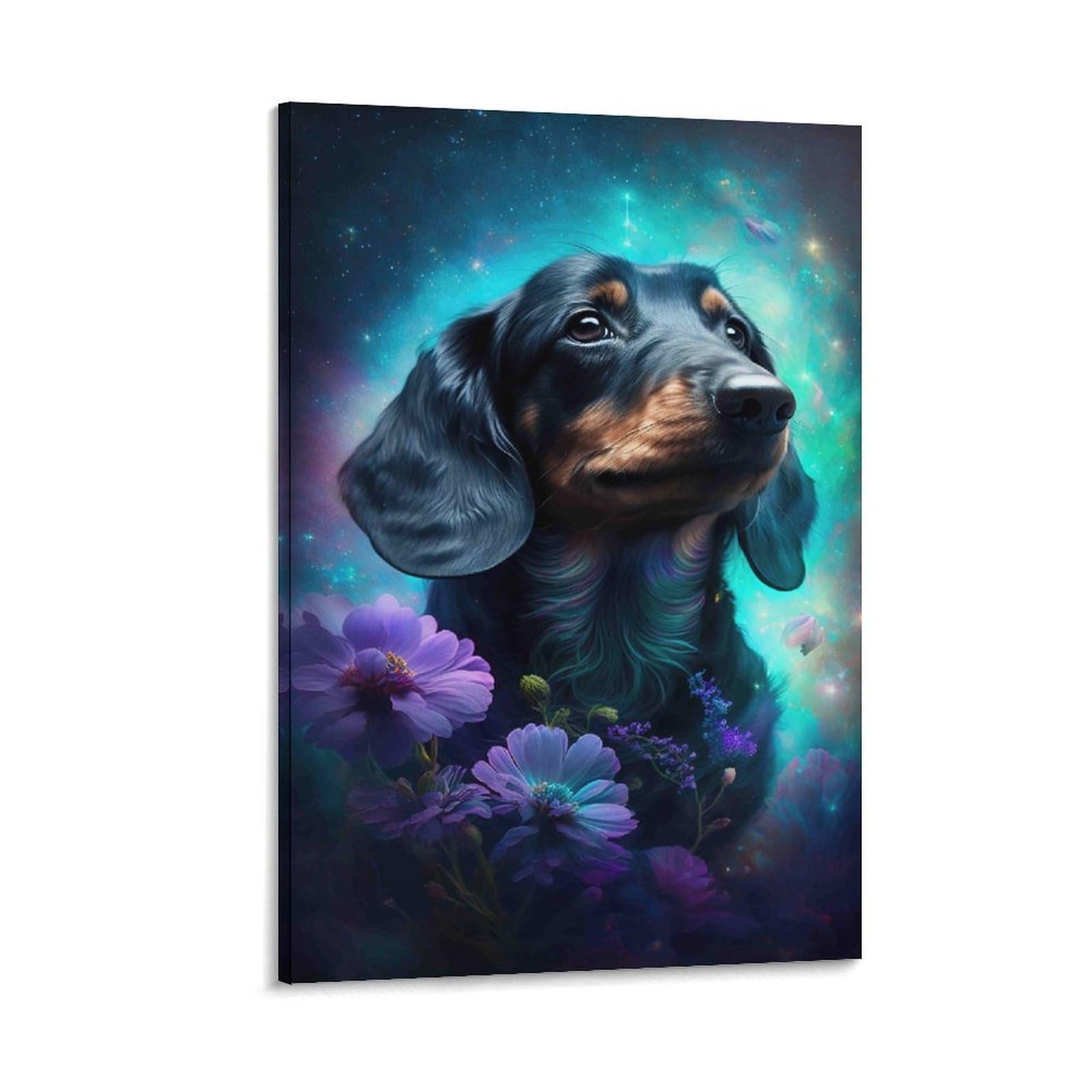 DHBANEIOK Dachshund in Galaxy Poster Artwork Canvas Prints Picture Modern Wall Art Picture Wall Hanging for Living Room Bedroom Home Decorations 12x18inch(30x45cm)