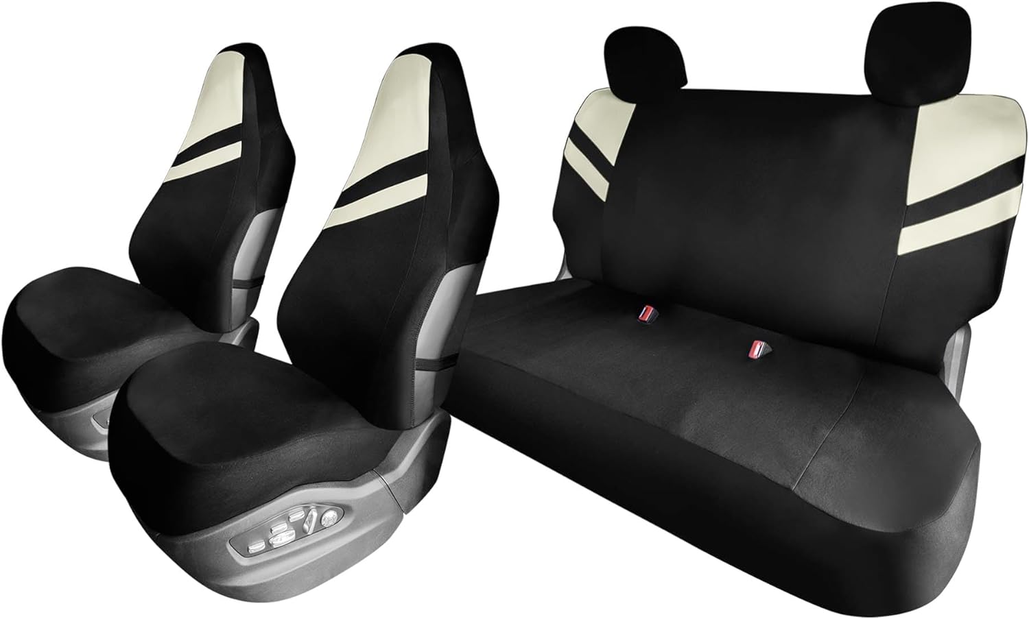 TLH Universal Fit Car Seat Cover– Full Set of Automotive Seat Covers, Beige High Back Sporty Flat Cloth Seat Cover, Seat Protector for Cars, Trucks, SUVs and Vans, Washable Seat Cover, Car Accessories
