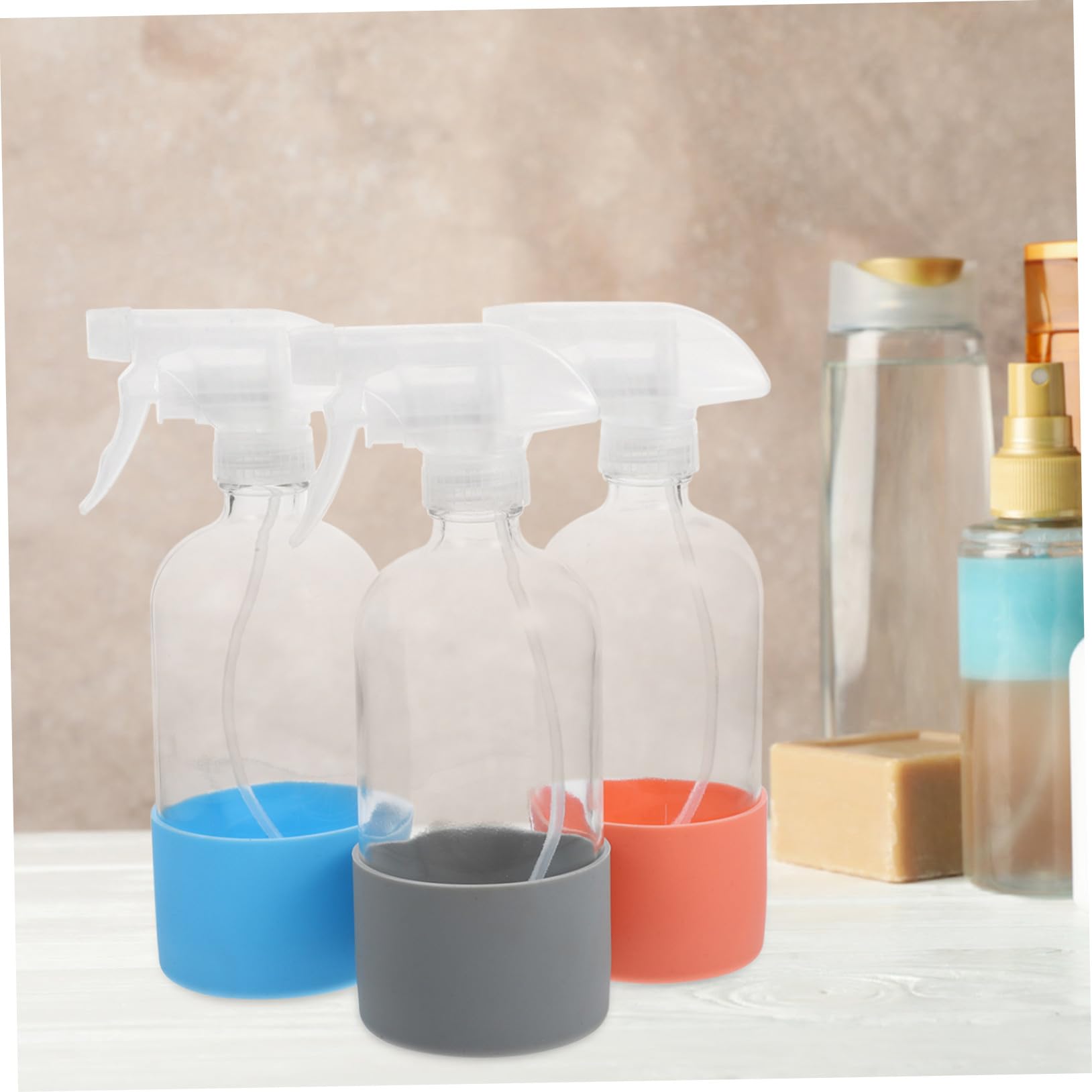 Ipetboom 3 Stück Leere Sprühflaschen aus Glas Wiederbefüllbar 500 ml mit Silikon Sleeve für Pflanzen für Zuhause