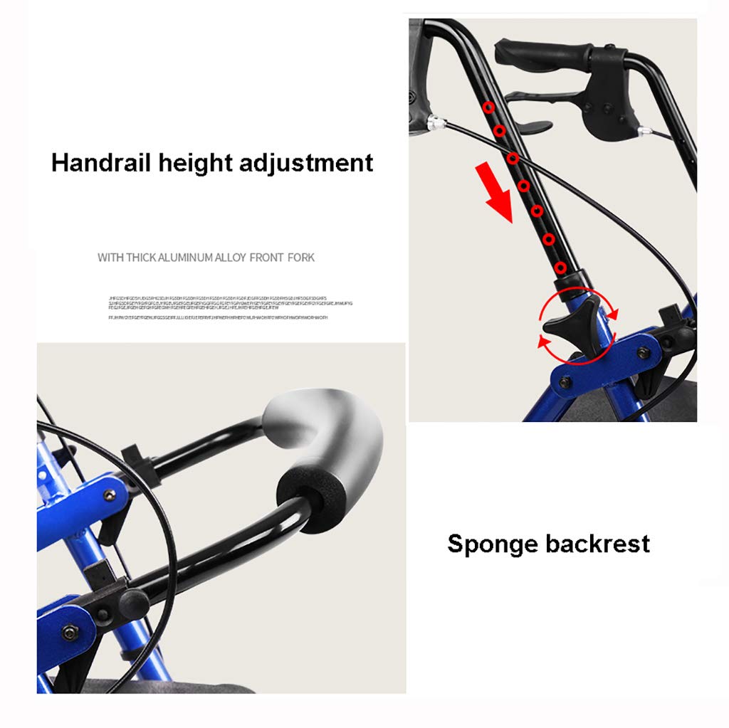 Andador plegable de aluminio para caminar, con asiento y freno de mano, ideal para ancianos, andadores y carrito de la compra