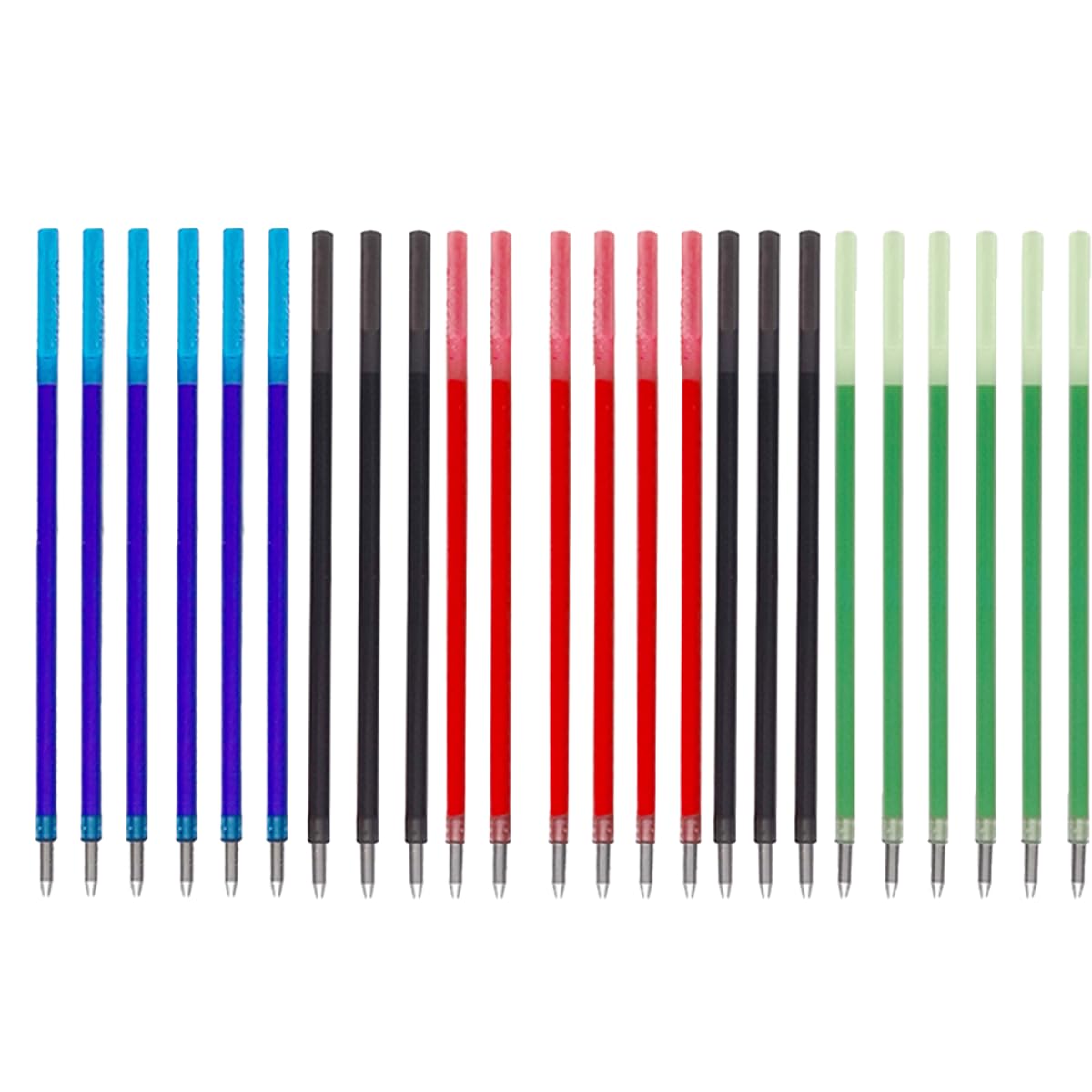 Pack of 24 Refills 4 in 1 - Can be Rubbed Multifunctional Ballpoint Pen, 0.5 mm, Black, Blue, Red, Green Ink, International Standard Refill, for School, Office (24 Pieces)