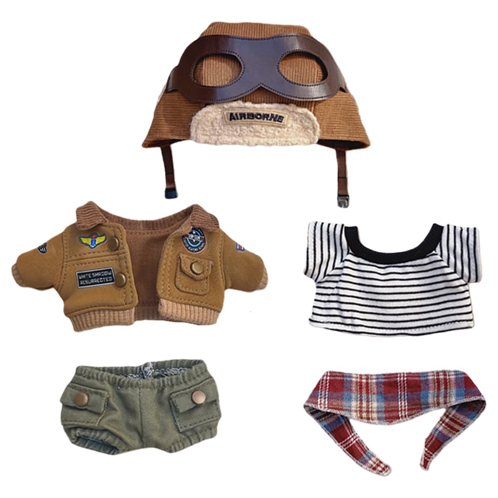 Niannyyhouse – Costume D’ours Pour Peluche 20cm – 6 Pièces : Chapeau, T-shirt, Gilet, Pantalon, Chaussures, Sac à Dos
