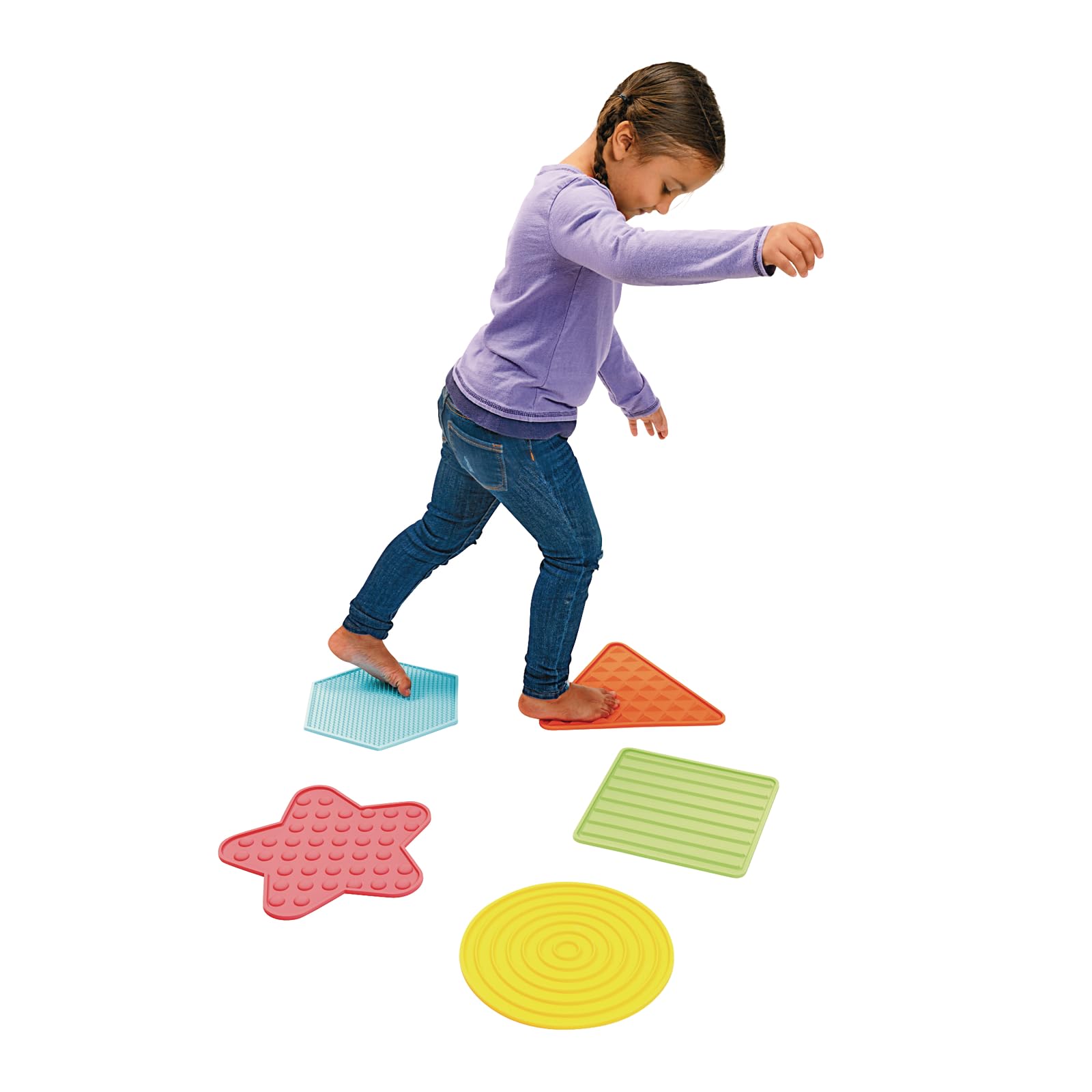 Excellerations Sensory Silicone Mats - Set of 5, Discover Different Textures with 5 Bright Shapes, Stepping Mats for Tactile Exploration, Active Play, Gross Motor Skills, Durable and Easy to Clean