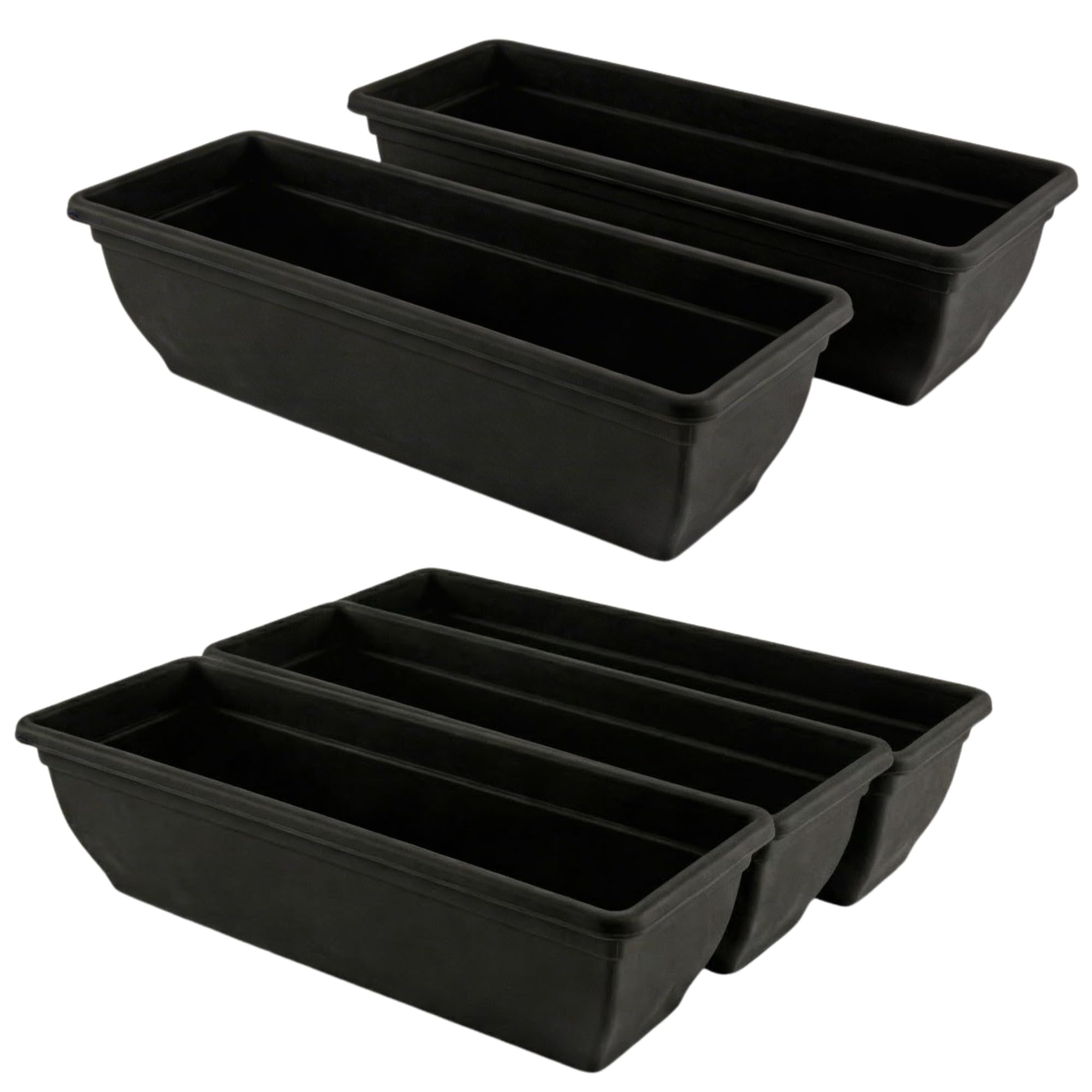 KYY'Z 5x 60cm Rectangular Garden Trough Planters - Black Durable Plastic Window Boxes for Vegetables, Herbs & Flowers, Indoor Outdoor Flower Box for Balcony & Mini Garden, Home Decor