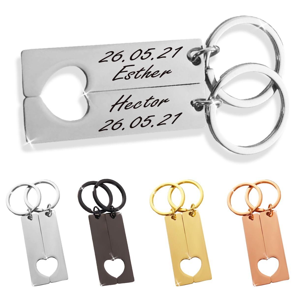 ibera gifts 2 Llaveros Personalizados Corazón - Regalos originales personalizados Mujer, Hombre, Parejas, Novios, Amiga, Papa, Dia de Padre - Grabado con Nombre, Mensaje, Letras o Frases, Llaveros originales