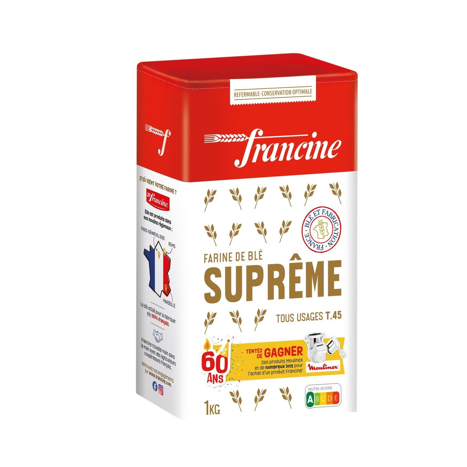 FRANCINE – Farine de Blé T45 Fine et Souple, Idéale pour Pâtisserie & Pain Maison (1 kg) - Le lot de 4