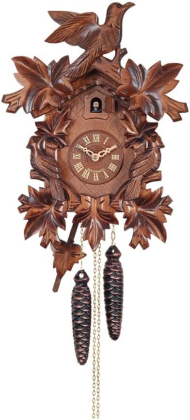 One Day Cuckoo Clock with Seven Hand Carved Leaves and Three Birds
