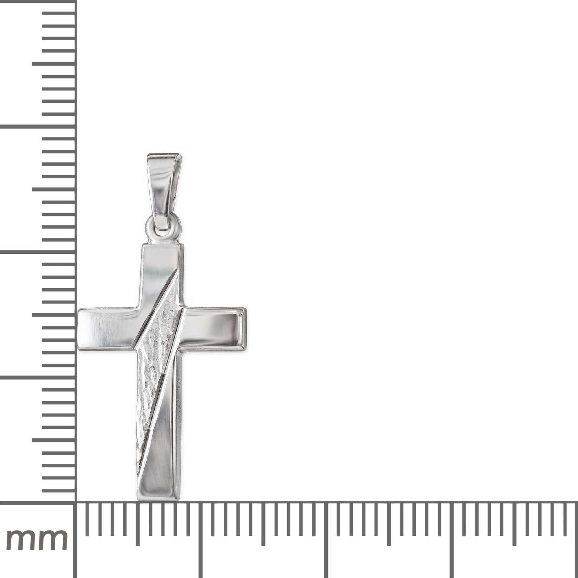 CLEVER SCHMUCK Kreuzkette Silber Anhänger Kreuz 21 mm glänzend quer diamantiert Kette Panzer 50 cm Sterling 925 im Kreuz sand