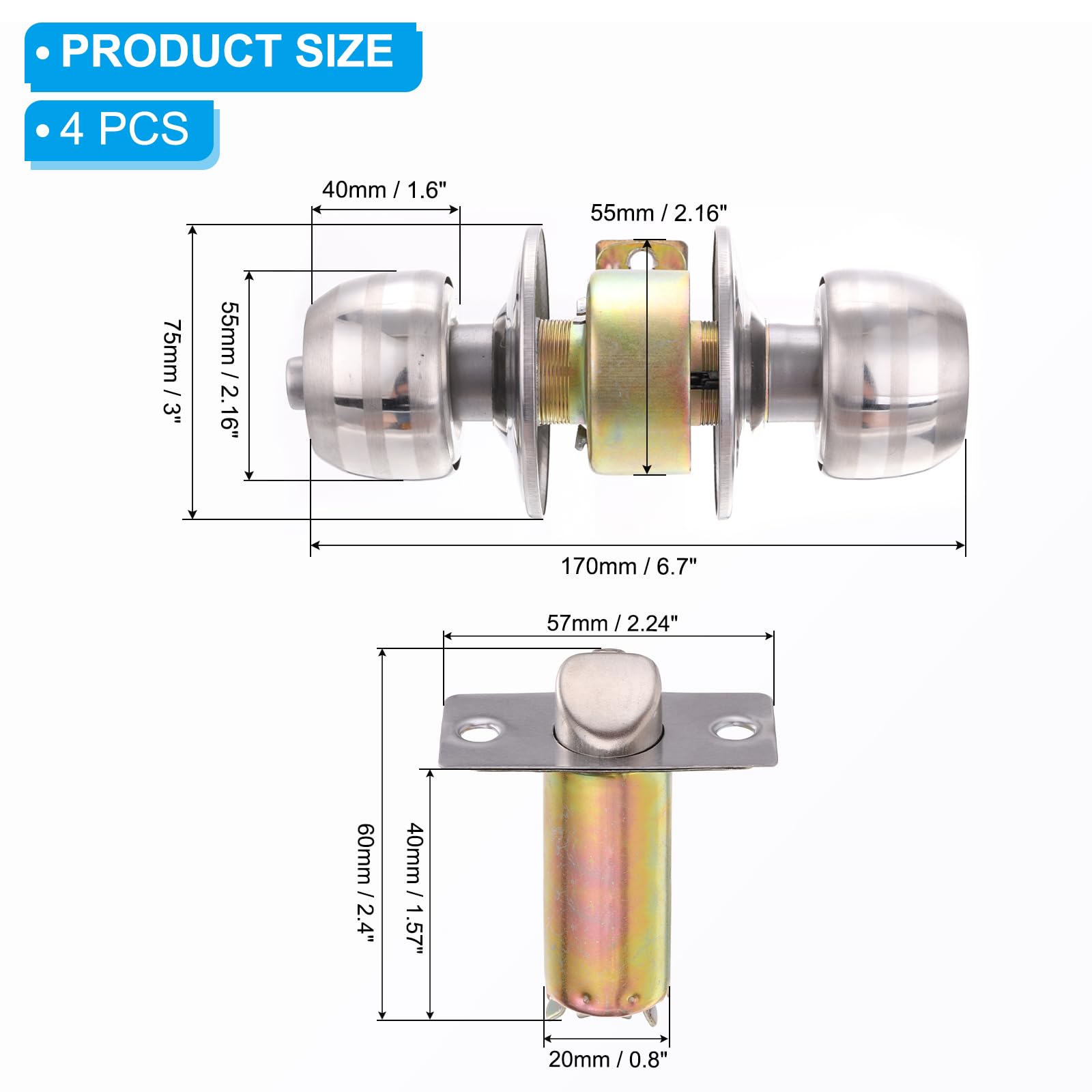 PATIKIL Key Entry Door Knobs Interior 70mm/2.8inch - Image 2
