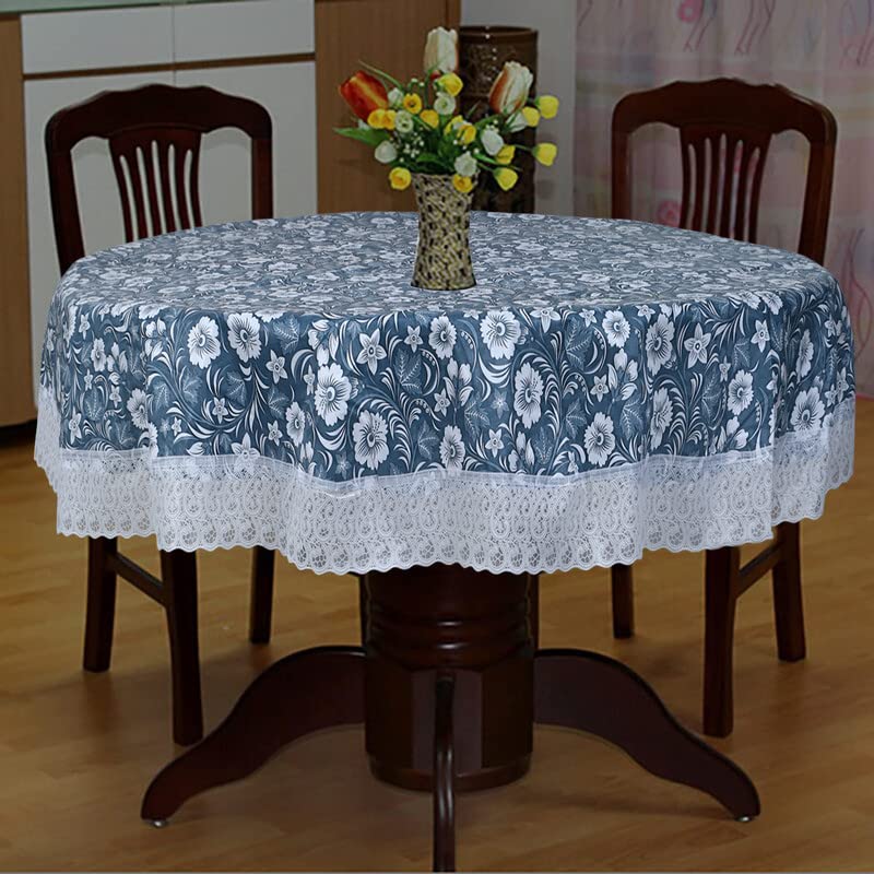 Image of Dakshya Industries Printed PVC Plastic Flowered 4 Seater Round Shape Table Cover (Size- 60 Inches Round)