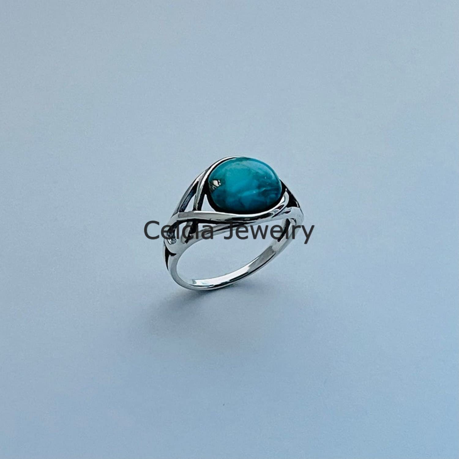 Anillo redondo de piedra preciosa turquesa natural, anillo infinito interior de plata de ley sólida, anillo bohemio, anillo del día de la madre, regalos para mamá