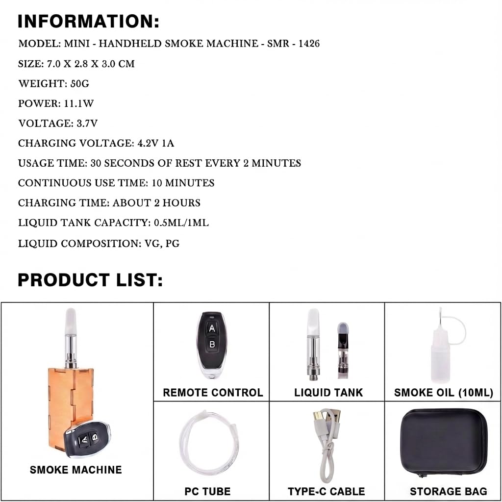 Handheld smoke machine, Mini Fog Machine SMR-1426 for Cosplay, photo shoots, parties, stage effects, Halloween, photography1