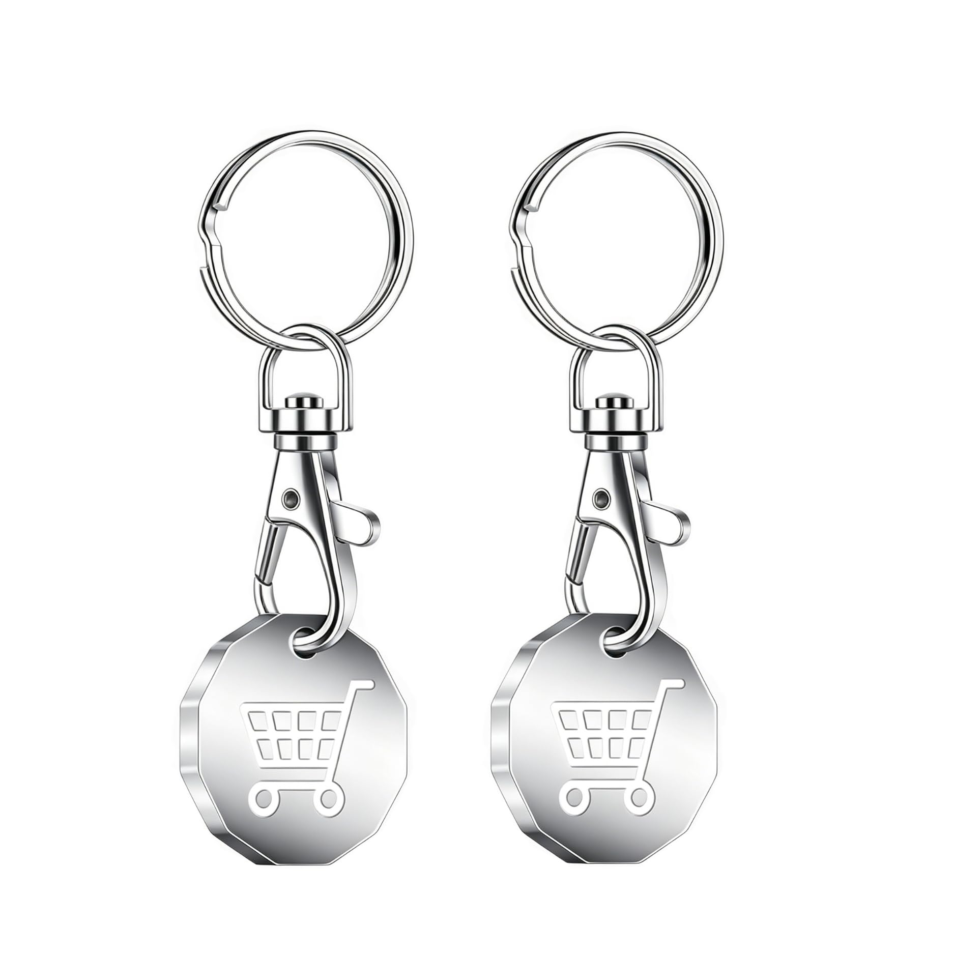 QIANSSE 2 PCS Shopping Trolley Coin, Pound Coin Holder Keyring for Supermarket Trolley Tokens Durable Trolley Key Keyrings Keychains Trolly Tokens Shopping Basket Locker Essential