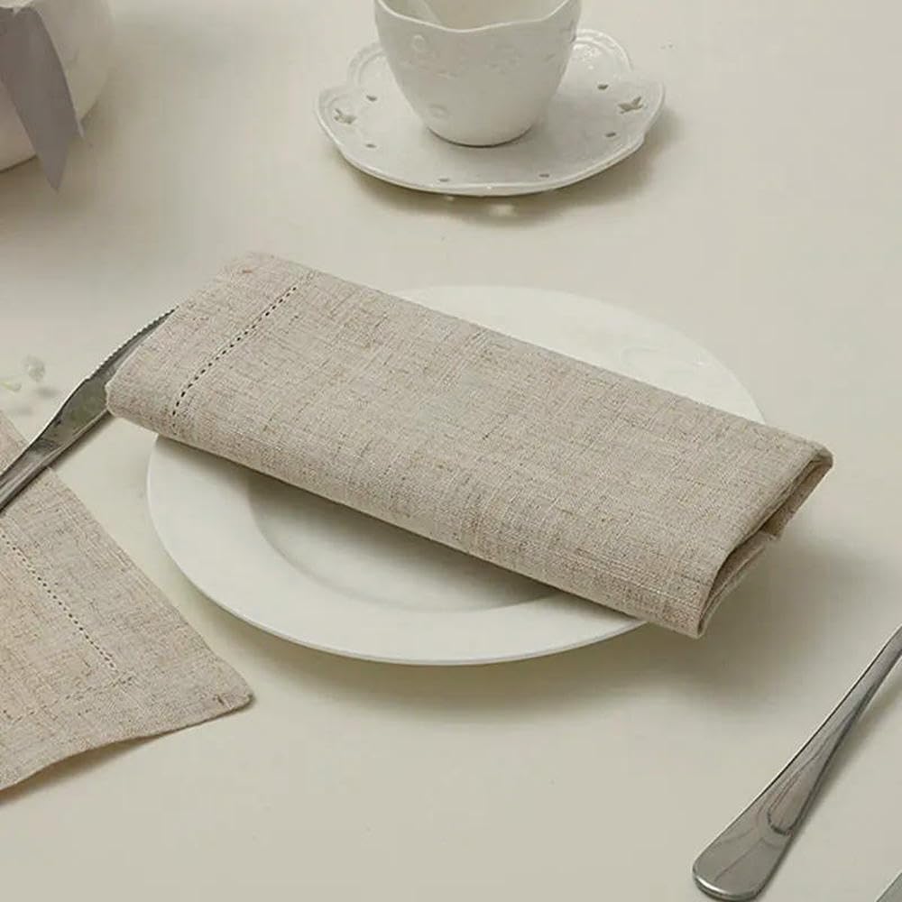 Lot de 12 Serviettes Blanches à Ourlet ajouré pour Cocktail, fête, Mariage, Nappe, Tissu en Lin, Serviette de Table en Coton