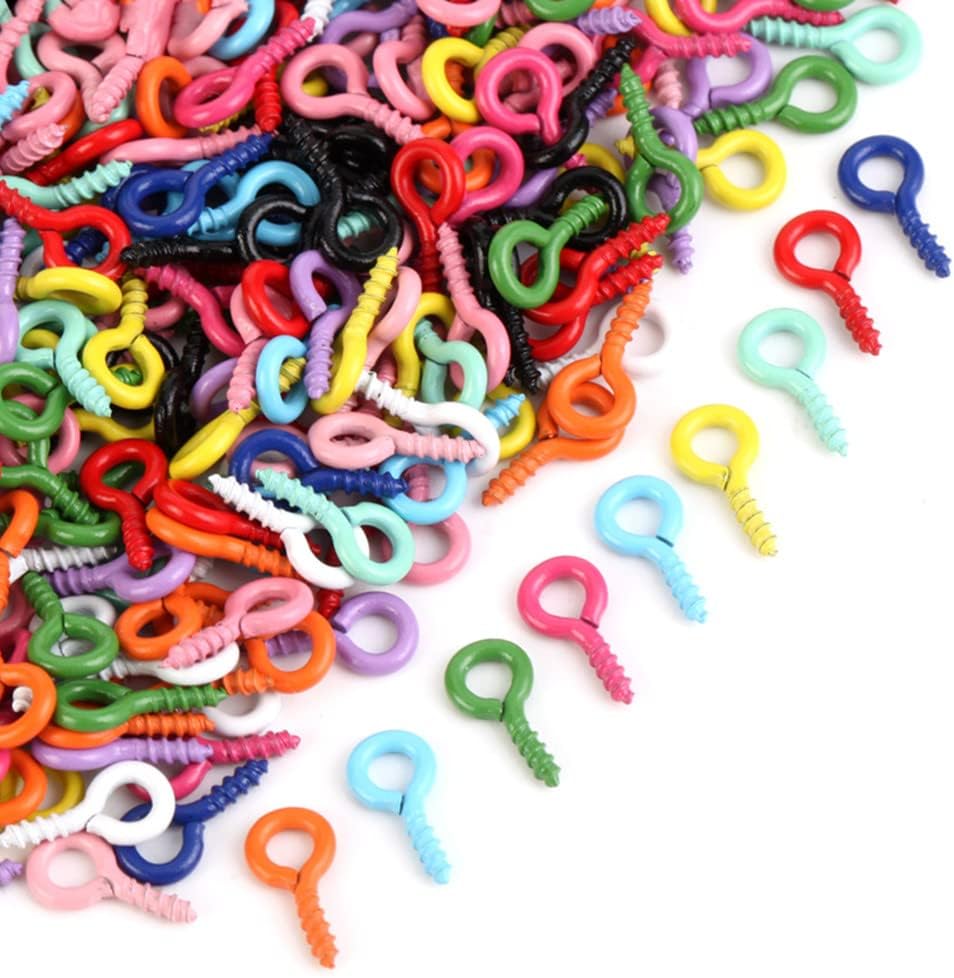 Heuskay 100PCS Small Screw Eye Pins Hooks Self-Tapping Eyelets mini Screw Eye Bails for Jewelry Making Findings DIY Crafts 5x10mm (Colorful)
