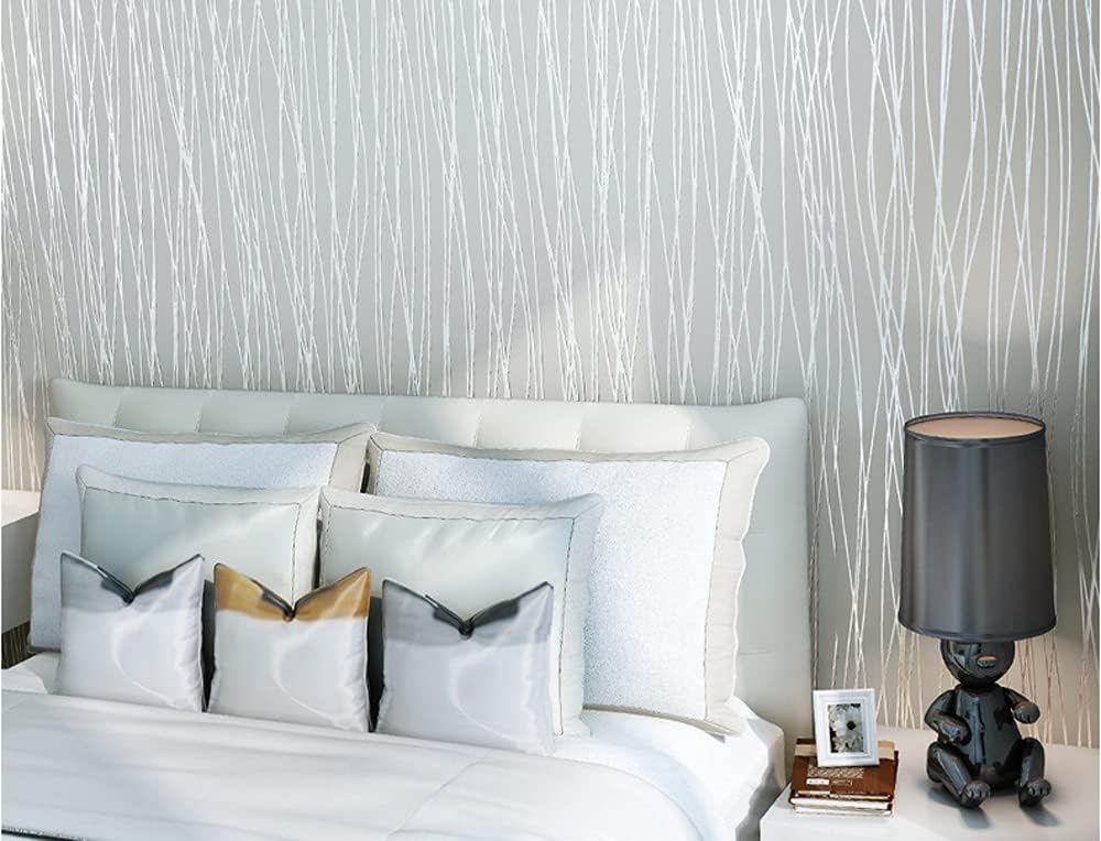 Q QIHANG 1.73' W x 32.8'L Irregular Vertical Stripes European Style Modern Minimalist Bedroom TV Background Wall Cafe Hotel Restaurant Non-Woven Non-Pasted Wallpaper (Gray)