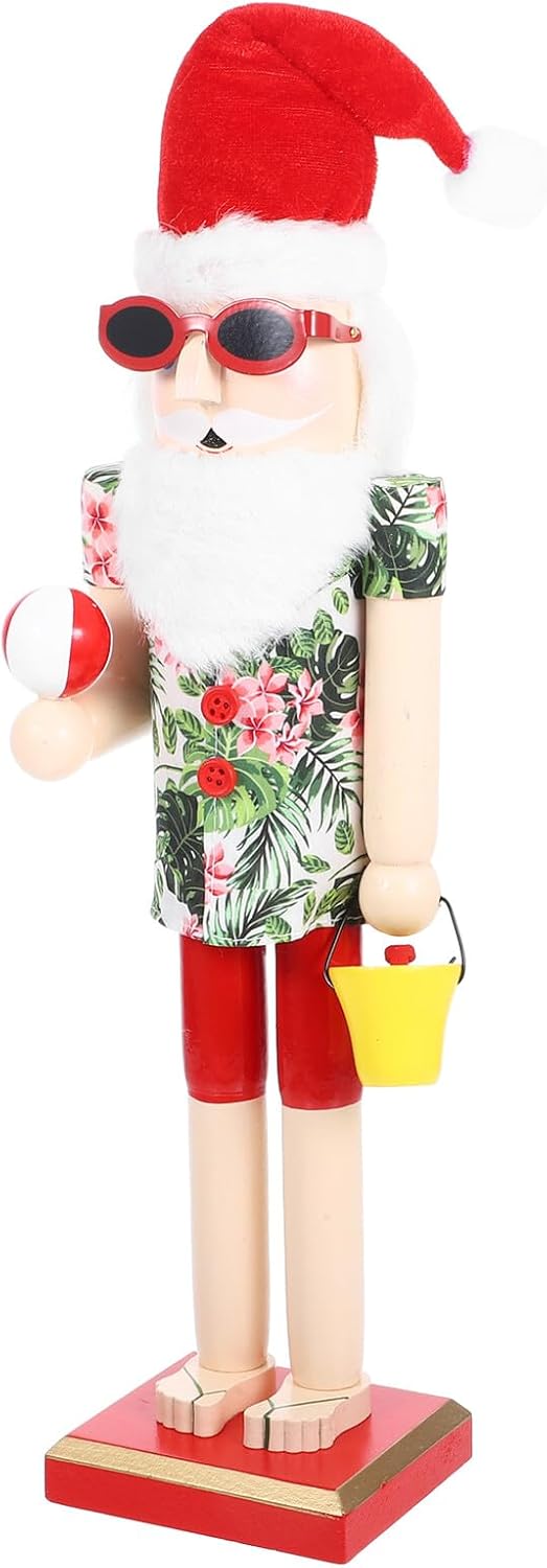 Wooden Christmas Nutcracker Figurine Beach Surfing Theme Small Desktop Decor Holiday Seasonal Decoration for Home and Office