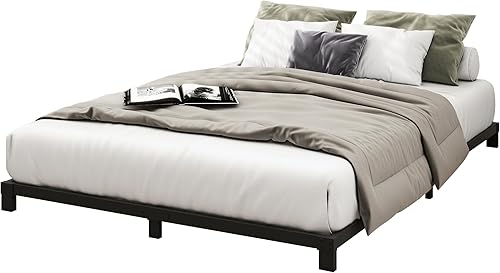 Miniatura 6 de Base de cama matrimonial de 5 pulgadas de perfil bajo, plataforma de metal doble, no necesita somier, base de colchón de listones de acero de metal