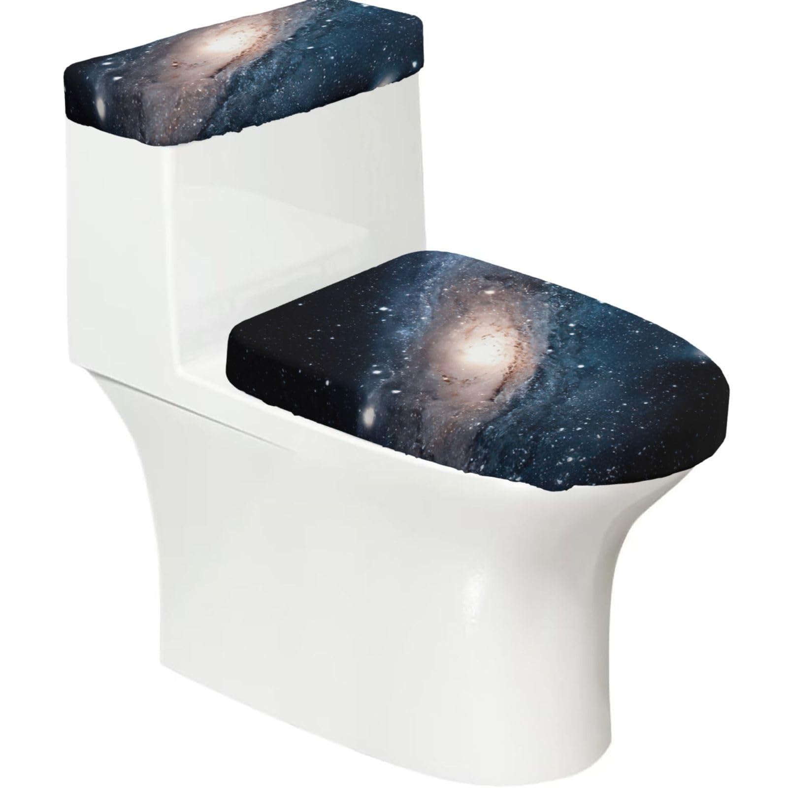 Galaxy Universe Stars Outer Space Print Bathroom Decor Toilet Lid Cover And Tank Covers, Restroom Accessories Fits Most Round