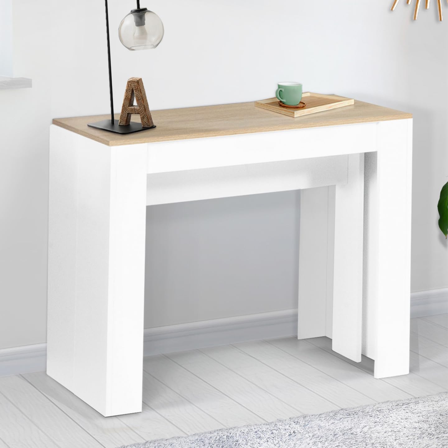 IDMarket - Table Console Extensible Orlando 10 Personnes 235 cm Bois Blanc et façon hêtre