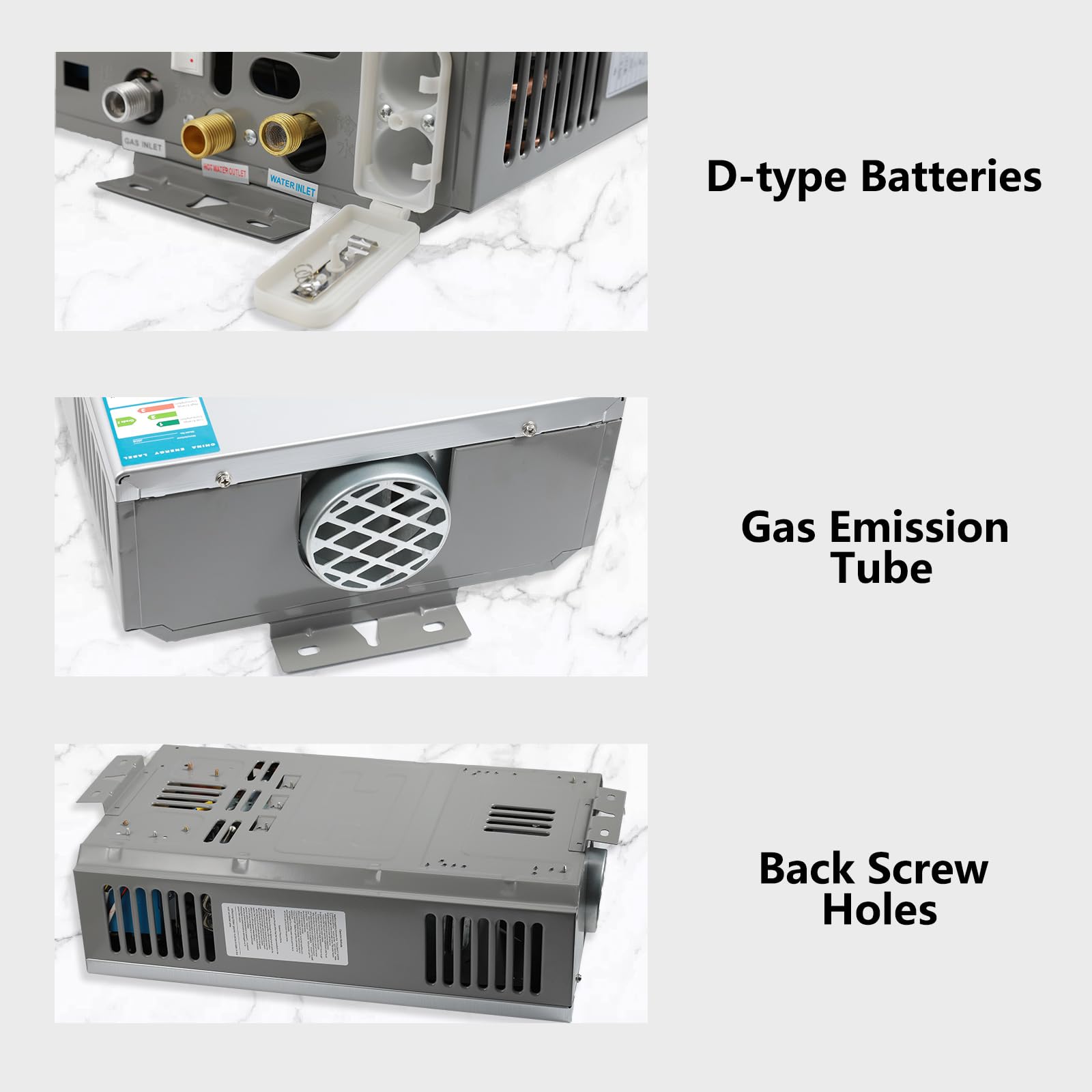 Scaldacqua a gas propano GPL,6L/8L, scaldabagno istantaneo a gas, con modalità inverno ed estate, 16 kW 2800 Pa, scaldabagno senza serbatoio con kit doccia, protezione contro il surriscaldamento (6L)