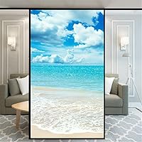 Vista 15 de Película decorativa de privacidad esmerilada sin pegamento para ventana, hermoso patrón de playa, cubierta de puerta de vidrio, calcomanías